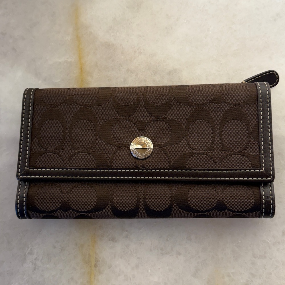 Coach Brown Wallet with Silver Accent